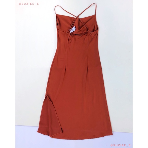 Andamane Delphina Rust Red Orange Silk Satin Slip Midi Dress Side Slit  M NWT - Picture 3 of 16